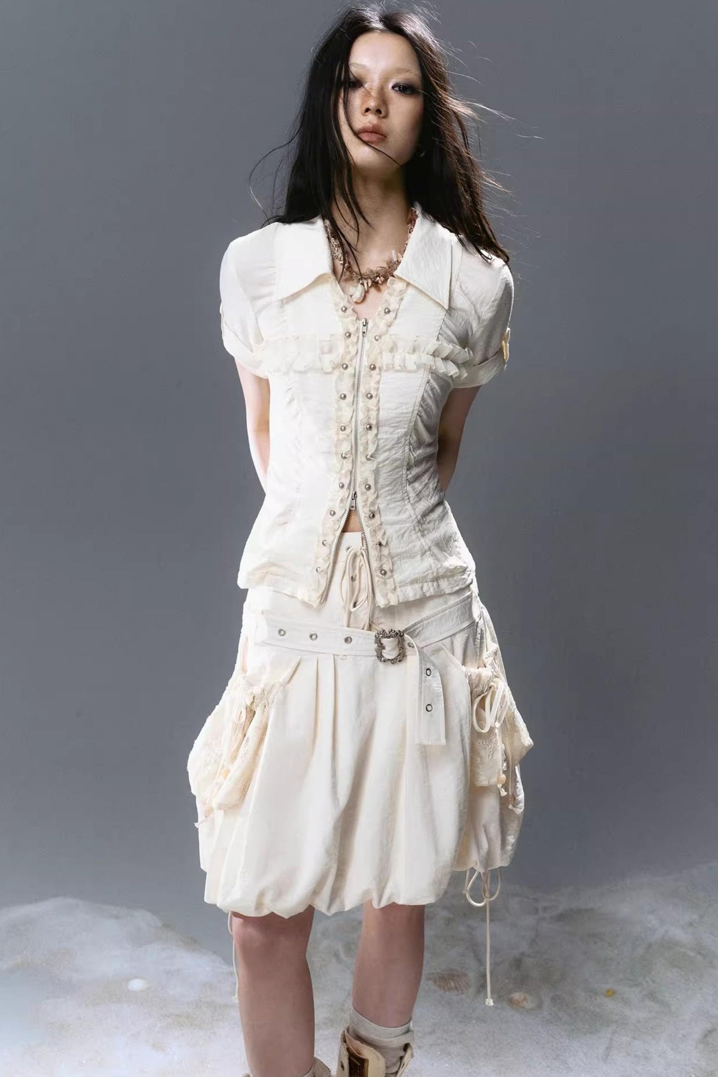 Vintage Lace Pleated Blouse