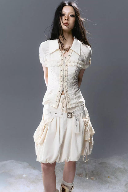 Vintage Lace Pleated Blouse