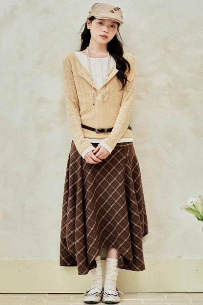 Yellow Purple Knitted Long-Sleeved Tops