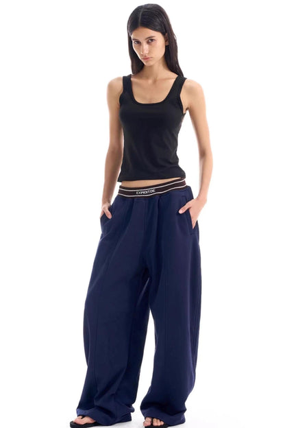 Contrast Ribbed Wide-Leg Pants