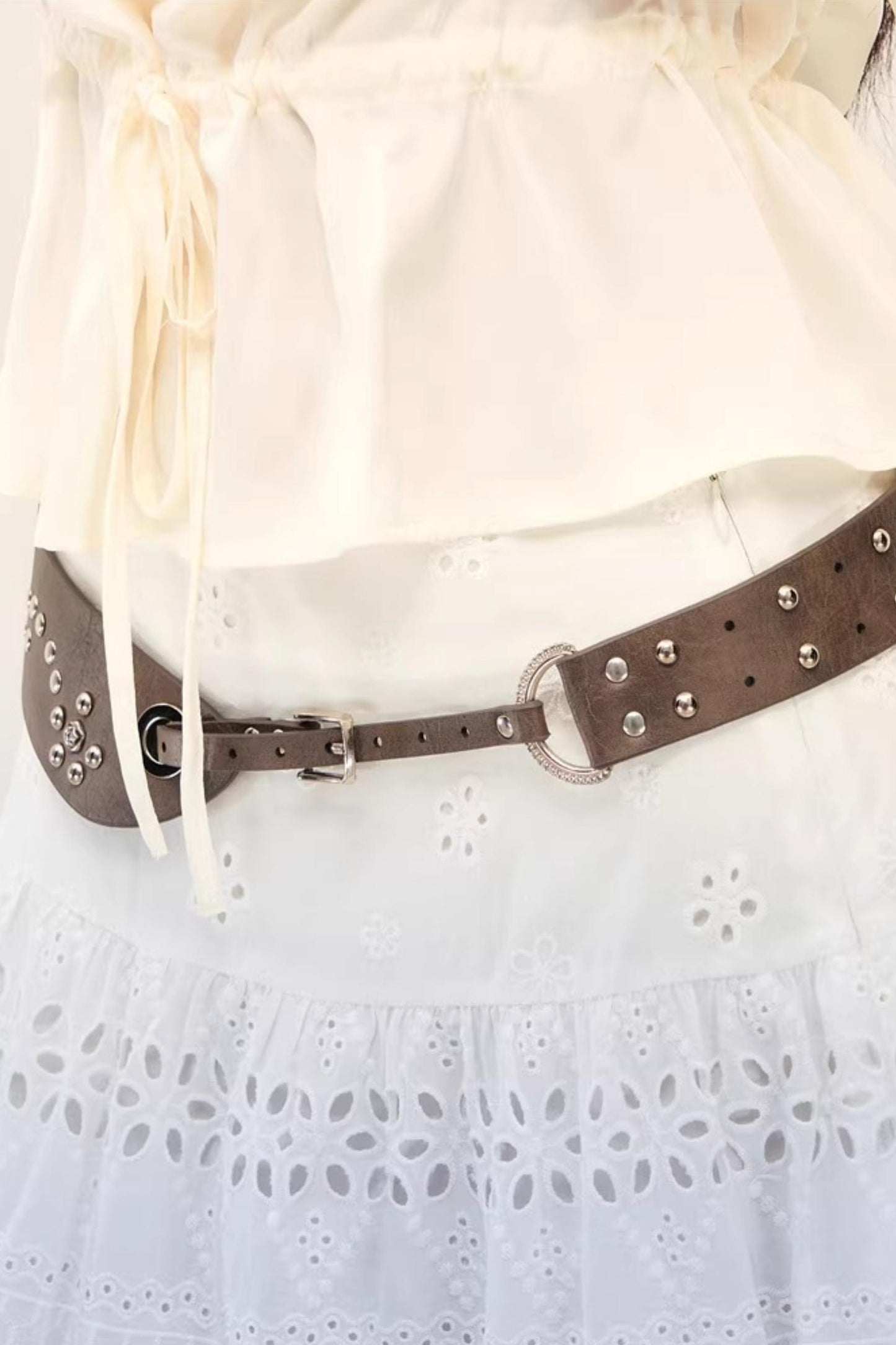 Irregular Brown Leather Adjustable Belt