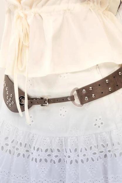 Irregular Brown Leather Adjustable Belt