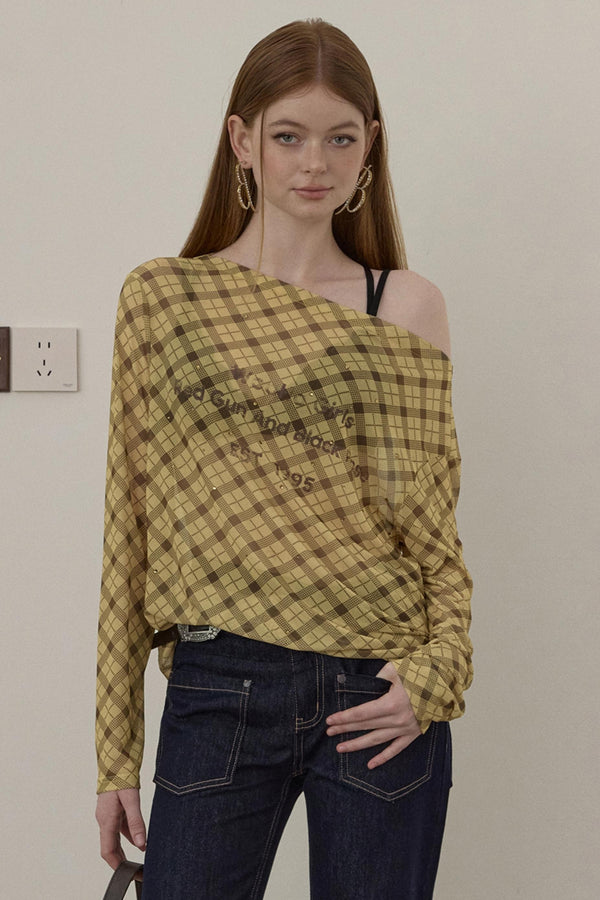 Wooha Retro Plaid Long Sleeve T-Shirt