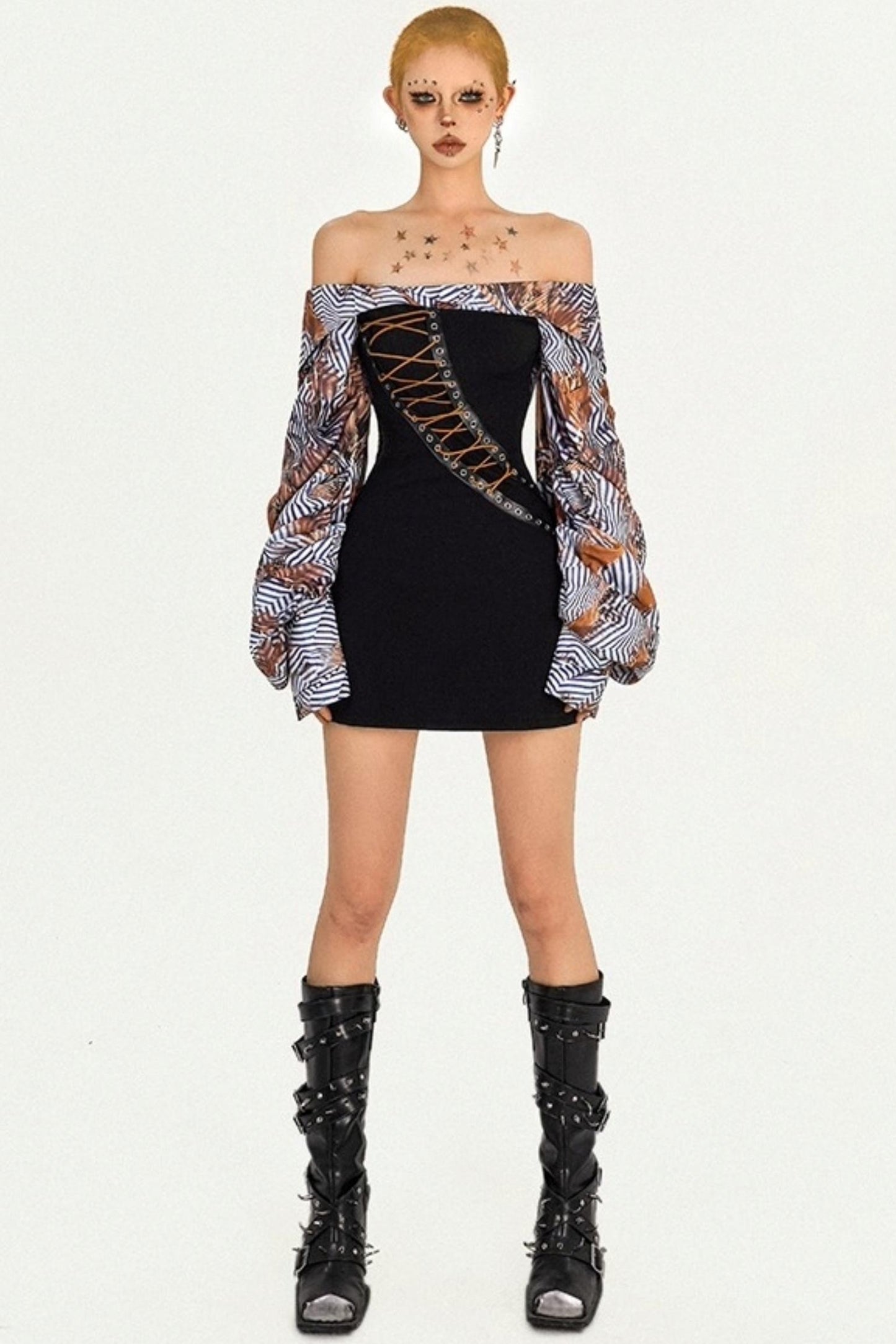 Original Spice Patchwork One-Shoulder Dress