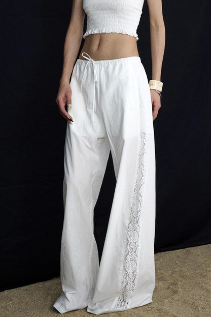 White Elasticated Waist Wide-Leg Trousers