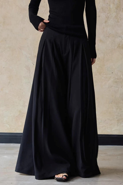 Autumn Black Wide-Leg Pants