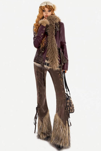 Vintage Leather Fur Collar Jacket