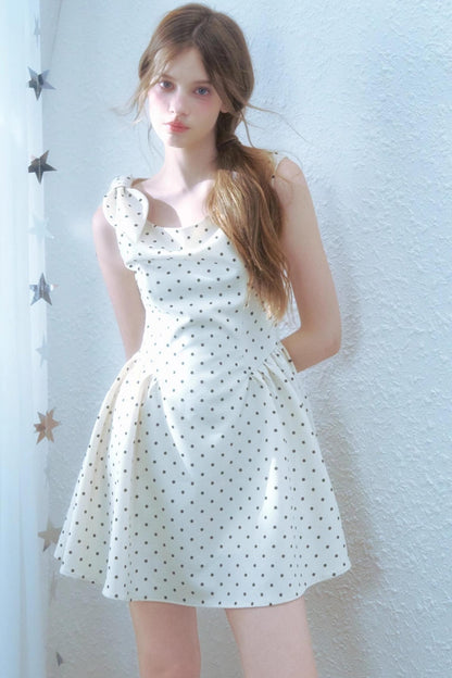 Beige Polka Dot Swing Dress
