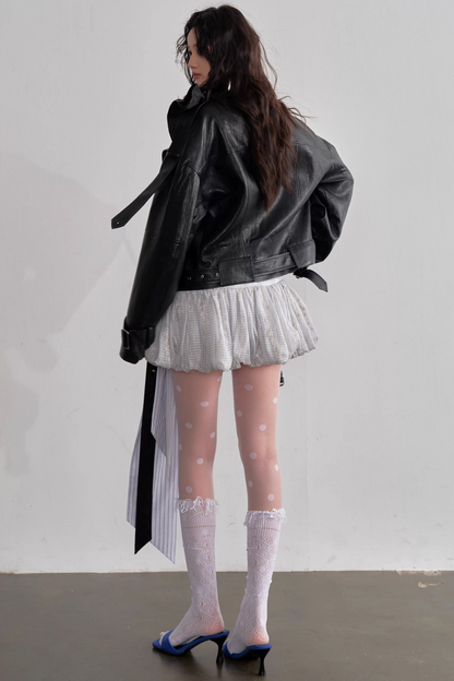 Rüschenynthetiklederjacke