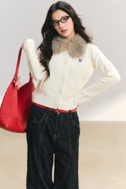 Velvet Snow Cable Knit Cardigan