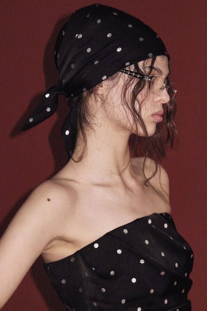 Silver Polka Dot Silk Scarf