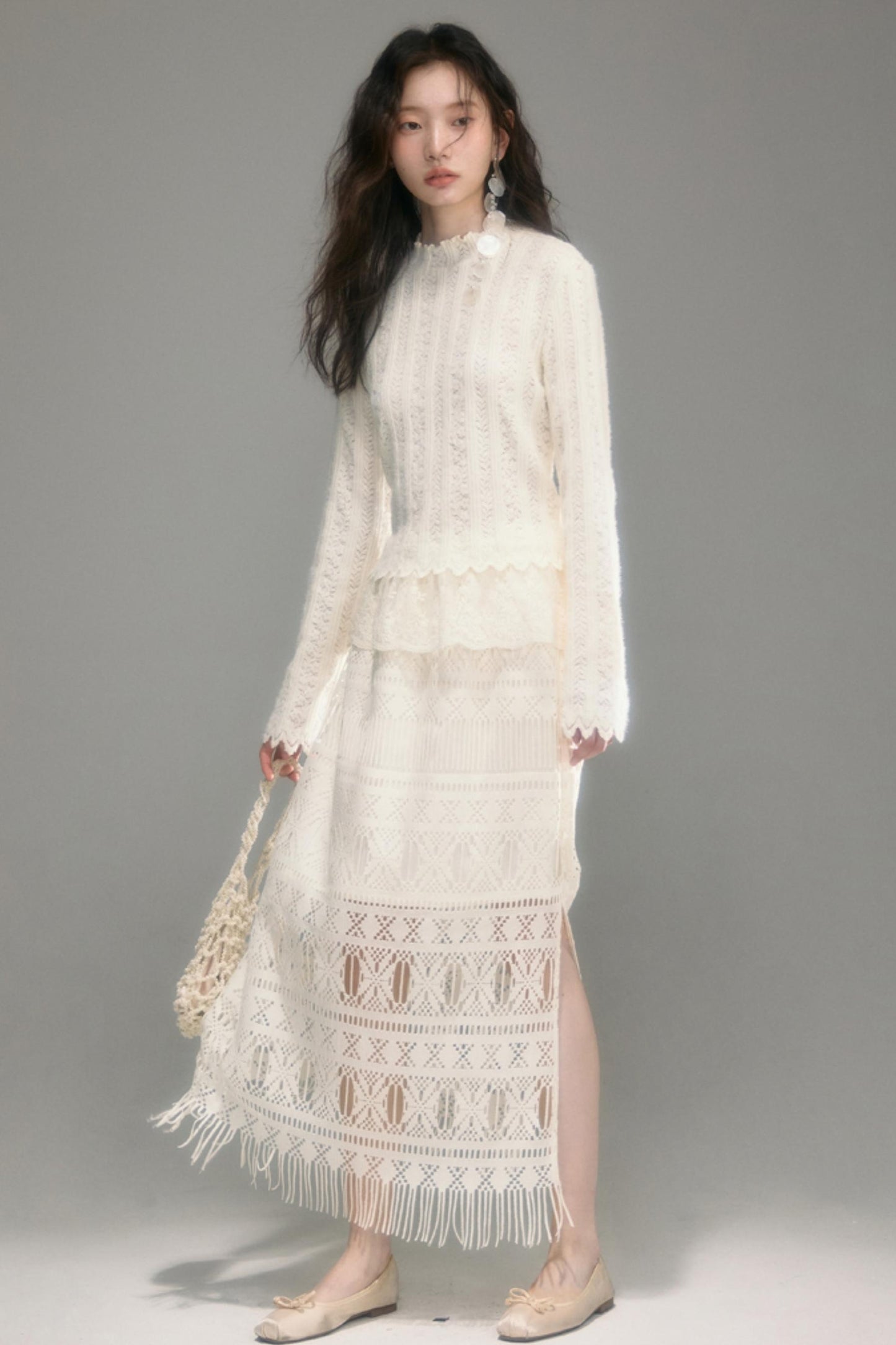 Cloud Lace Knit Long Sleeve Top