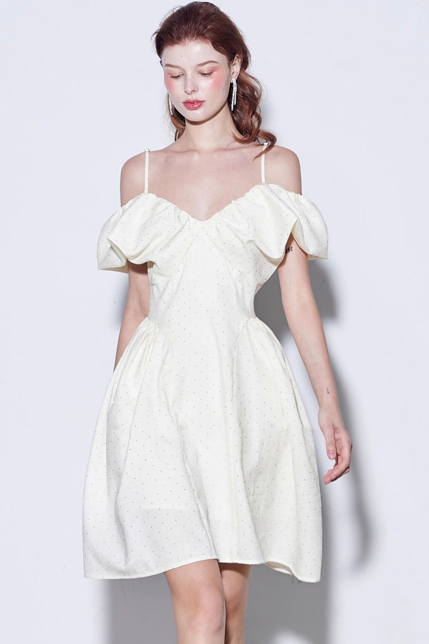 Rhinestone Puff Sleeve Dress