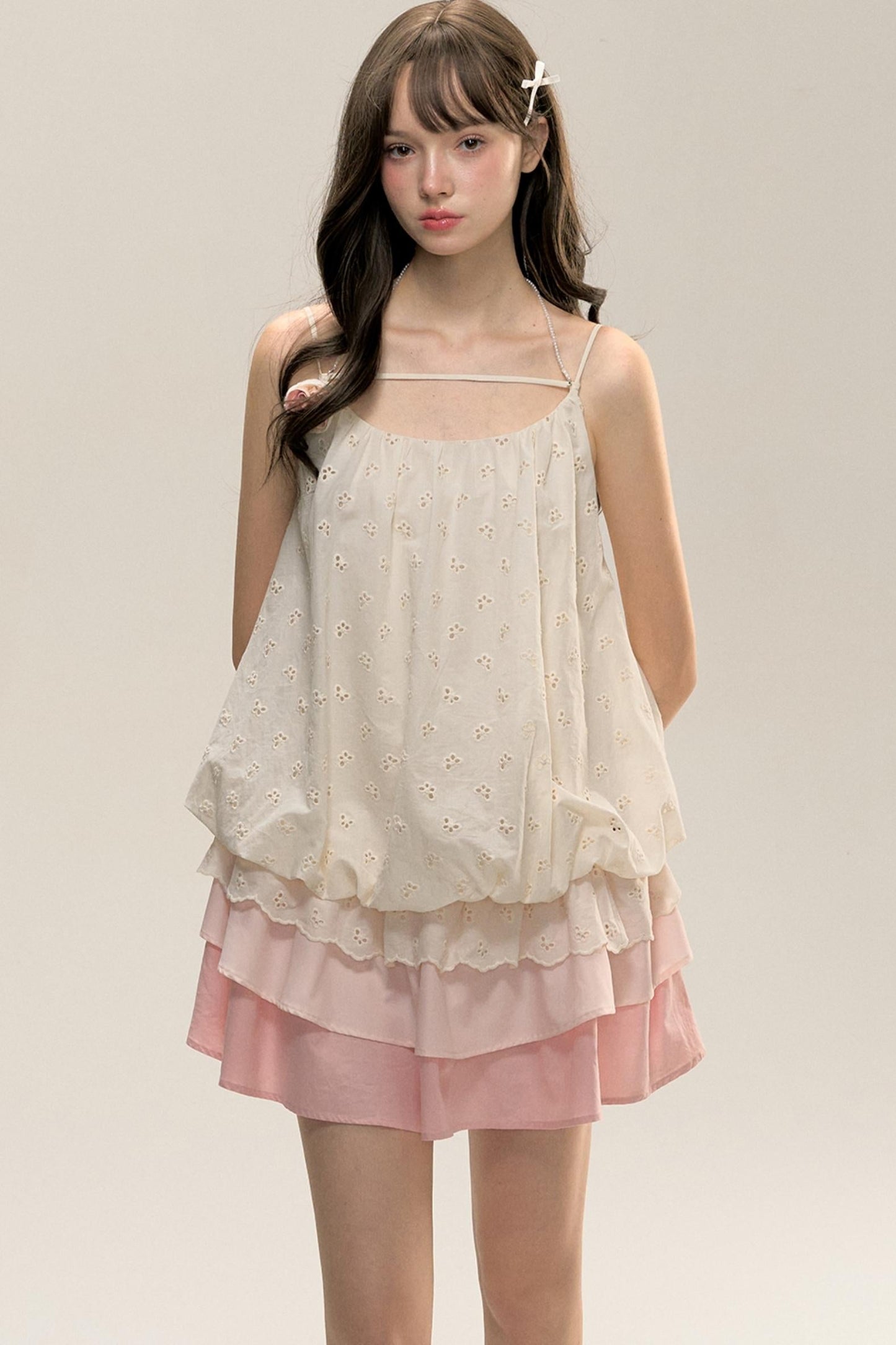 Gradient Pleated Drawstring Dress