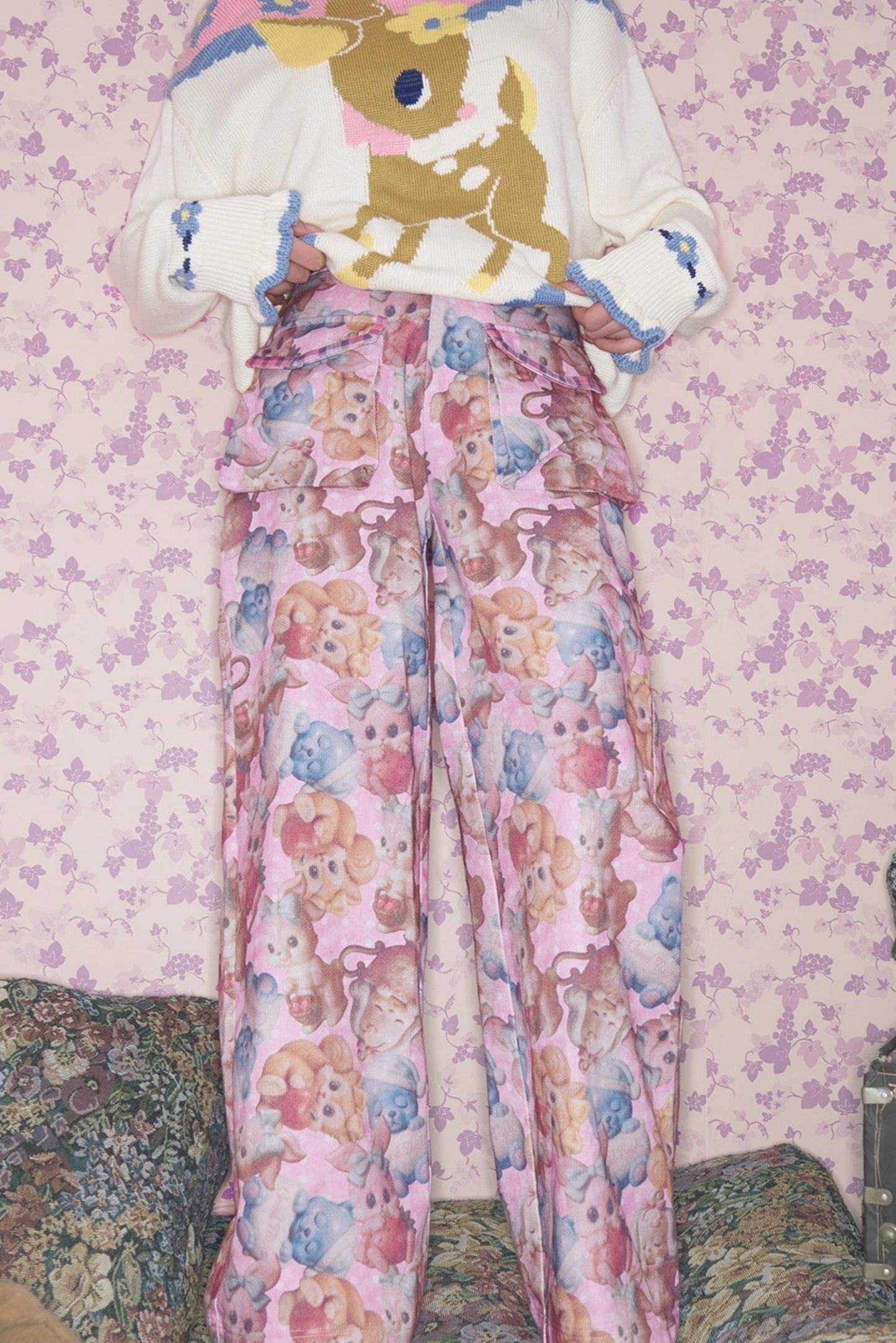 Pink Retro Animal Print Pants