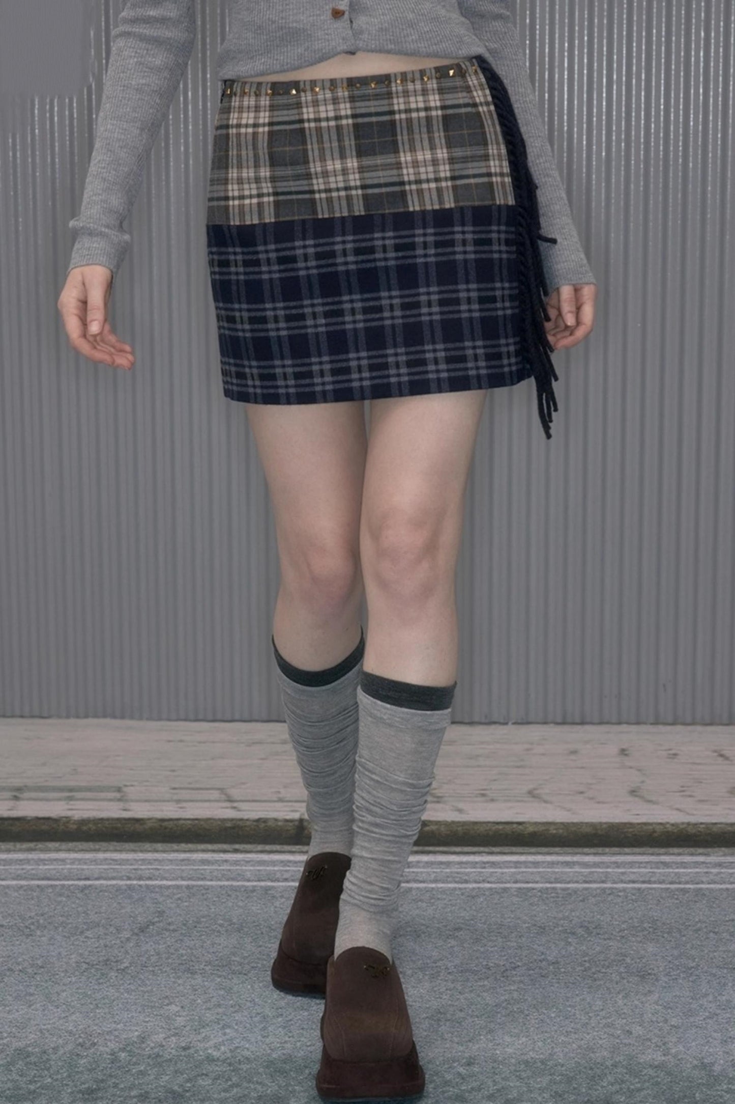 Retro Plaid Spliced Skirt