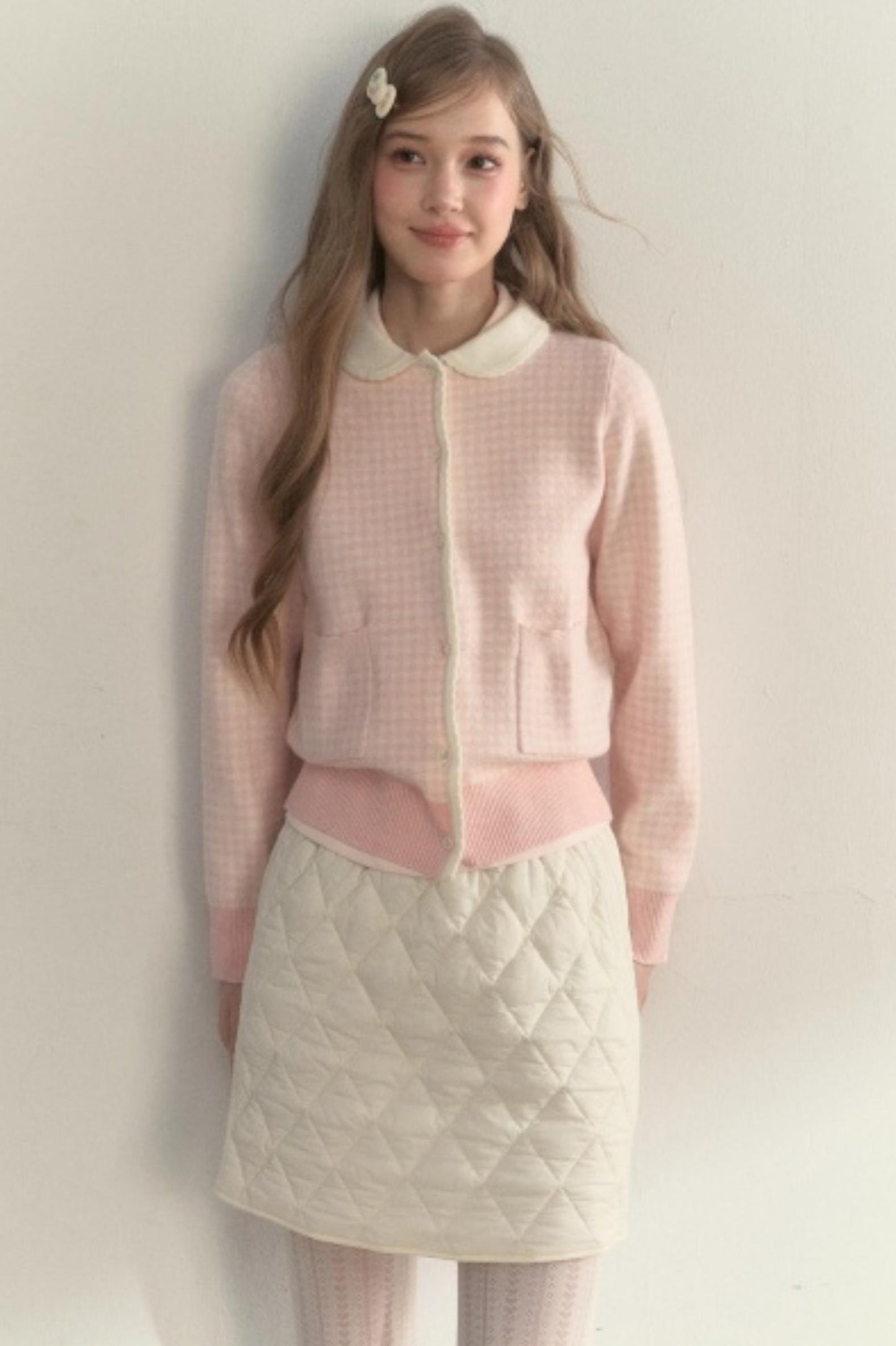 Pink Plaid Knitted Sweater