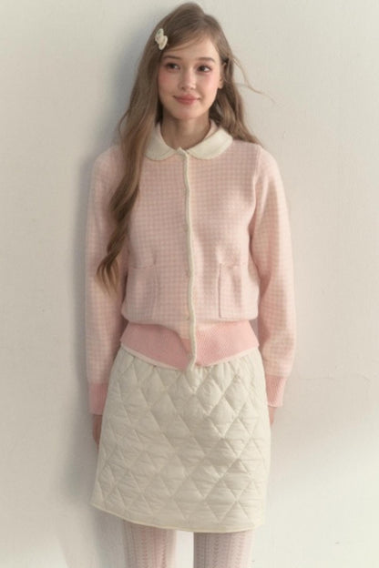 Pink Plaid Knitted Sweater