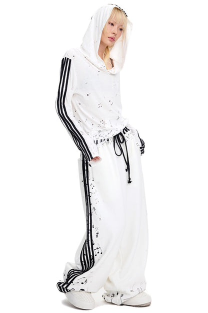 Piano Note Print Long-Sleeved Top