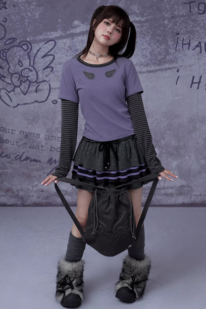 Gray-Purple Layered Cake Skirt