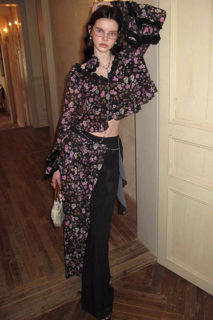 Dark Night Floral Shirt Set-Up