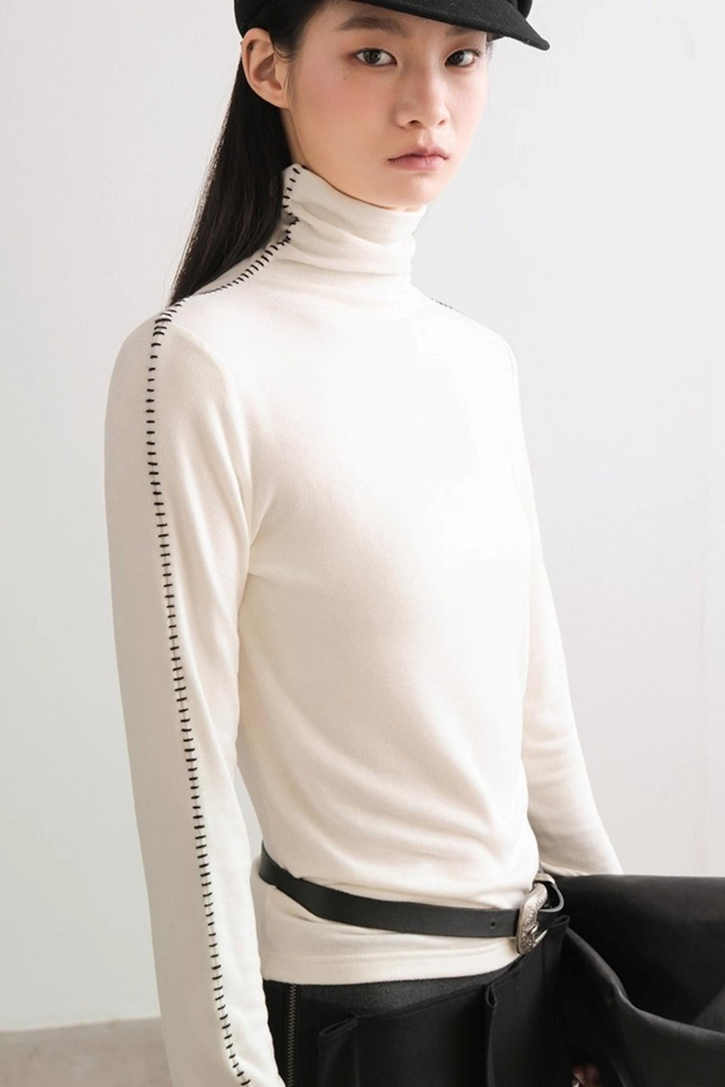 Color-Block High Neck Knit Top