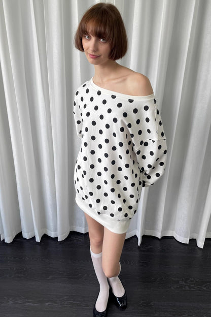 Versatile Polka Dot Crew Neck Sweatshirt
