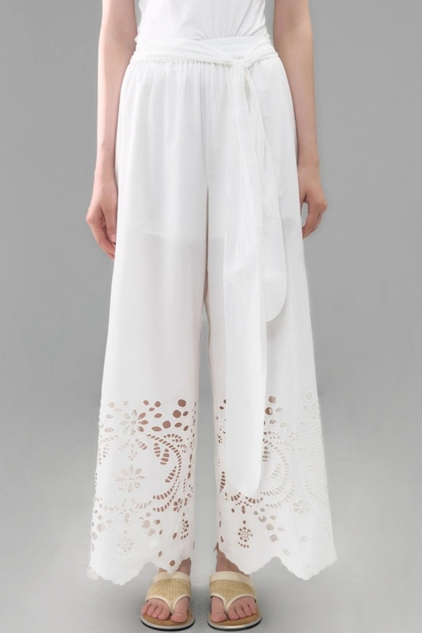 Cotton Cut-out Strappy Straight-leg Trousers