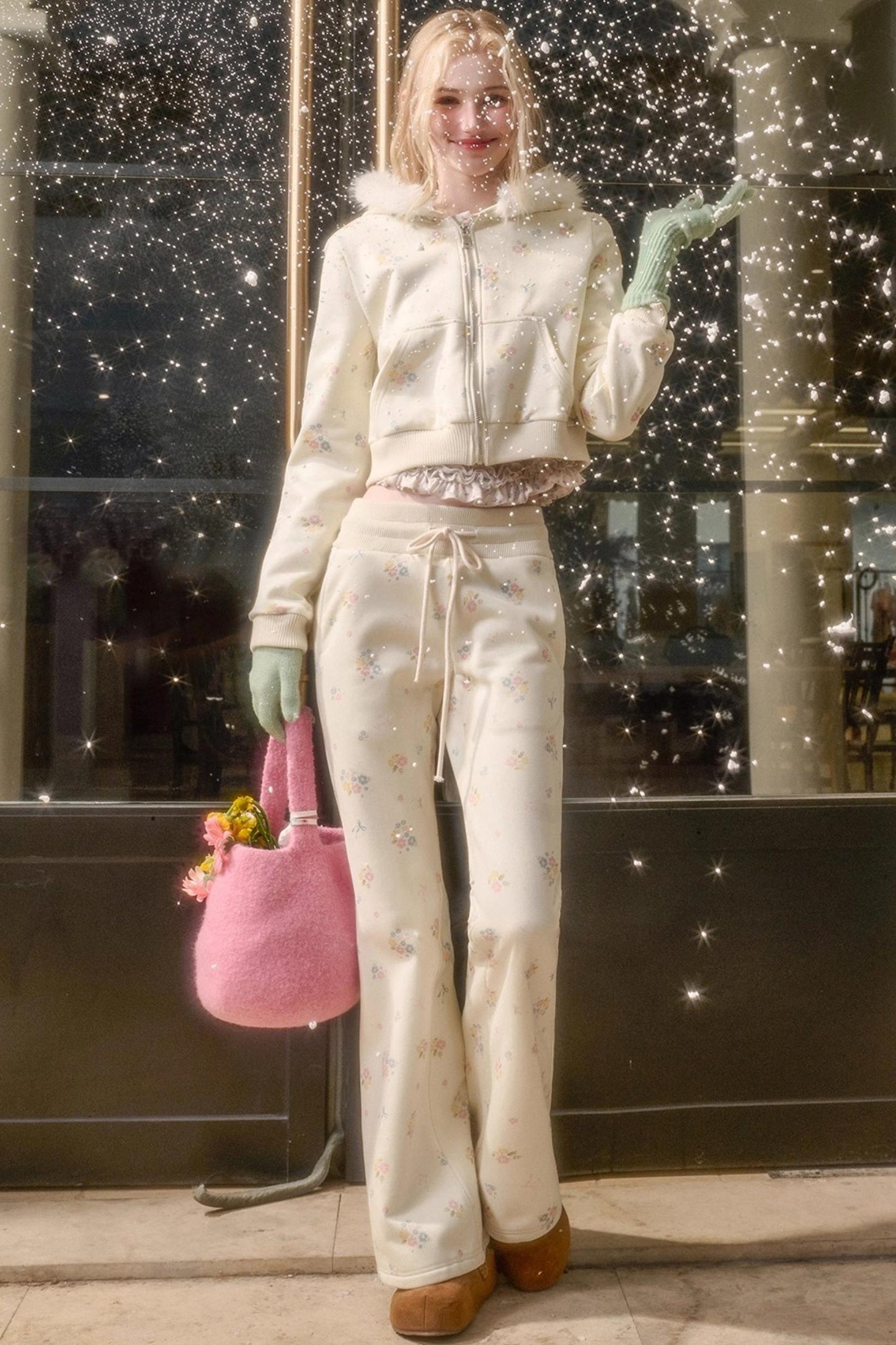 Floral Milky Way Fur Collar Jacket Set-Up