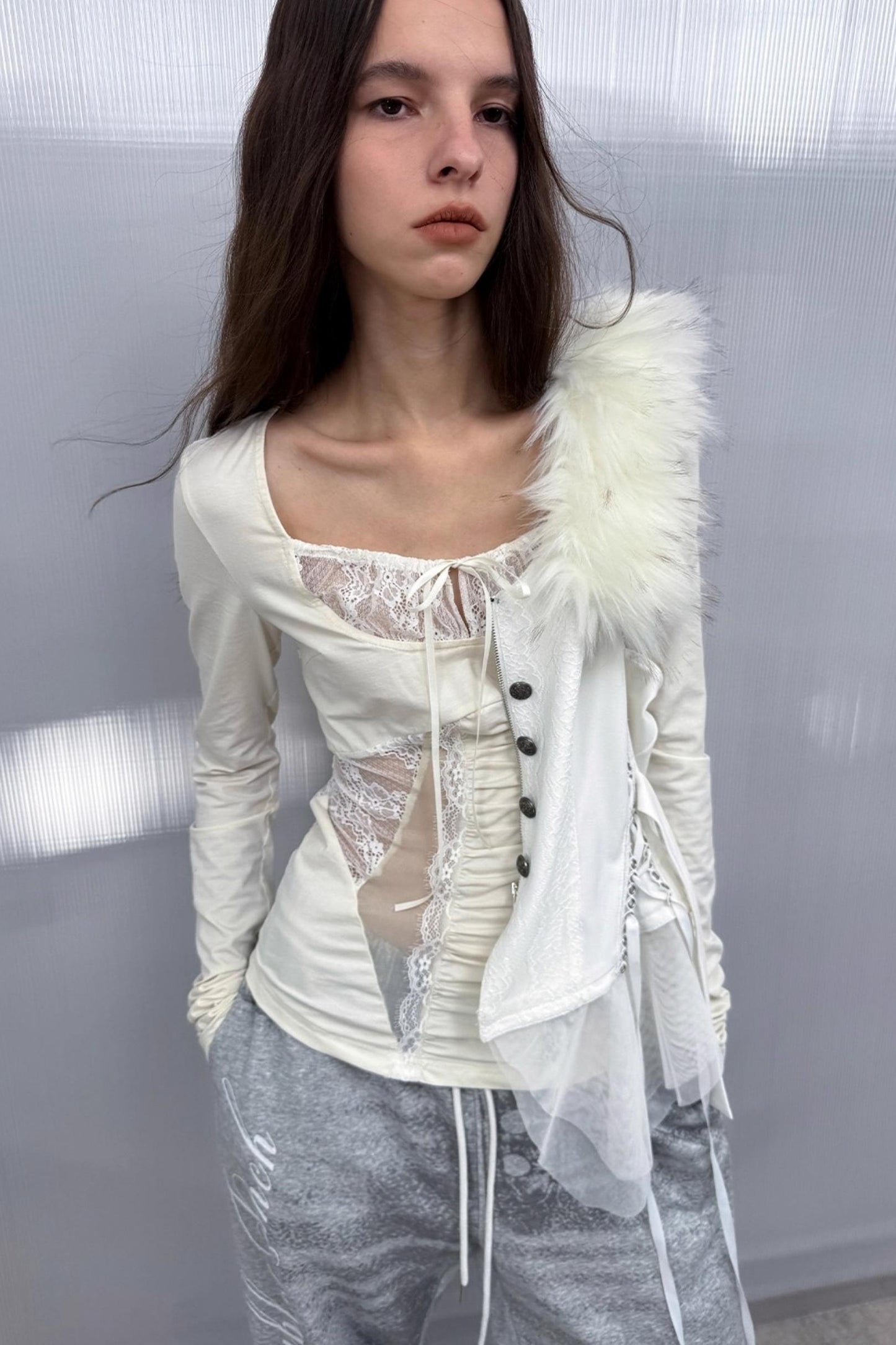 Shoulder Lace Girly Slim Long Sleeve T-Shirt