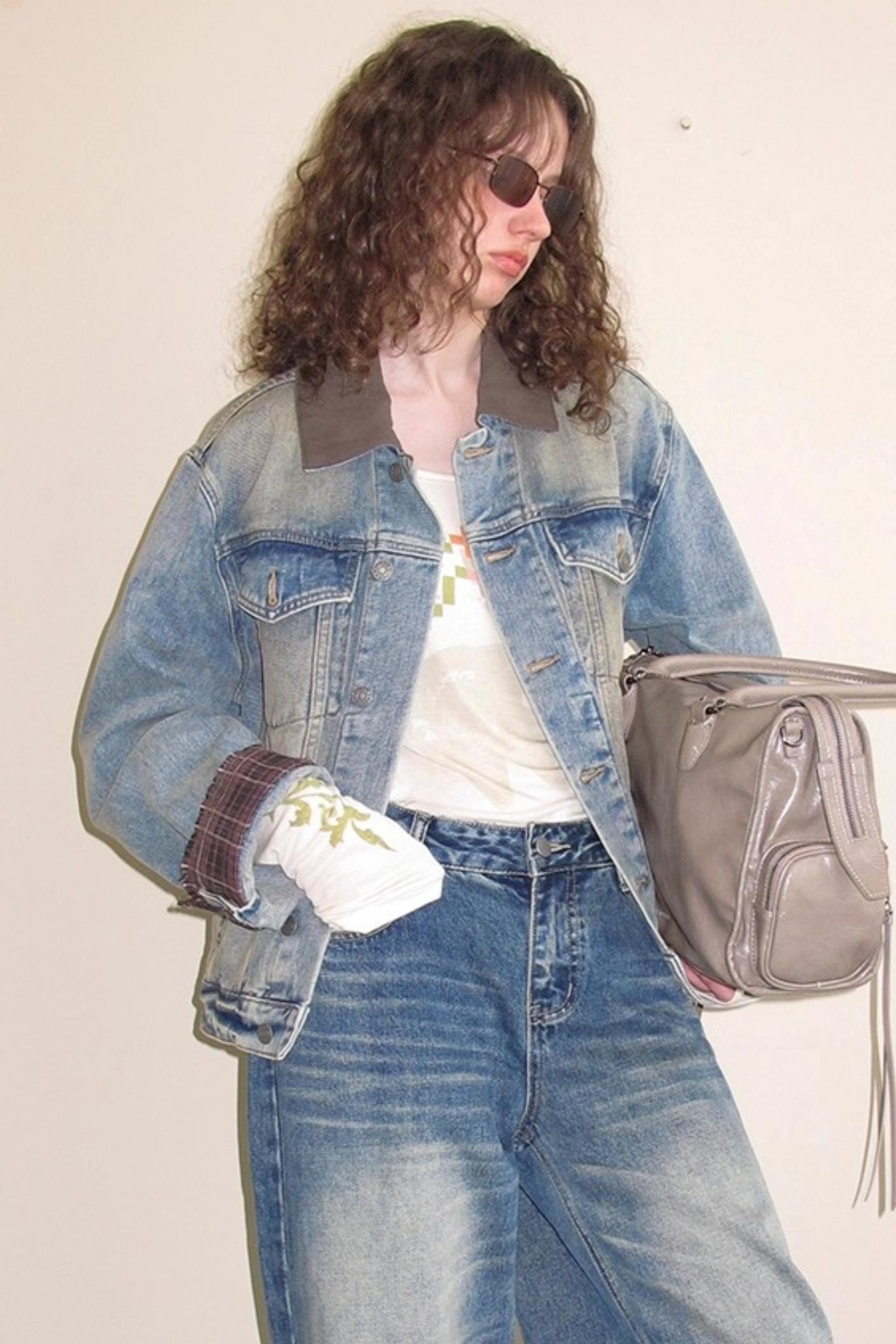 Autumn Plaid Denim Jacket