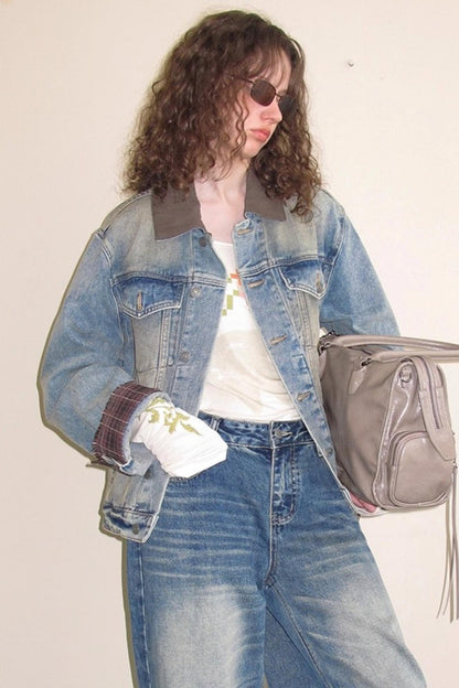 Autumn Plaid Denim Jacket