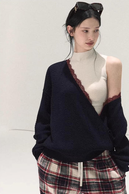 Silk-Gloss Wool Lace Sweater Set-Up