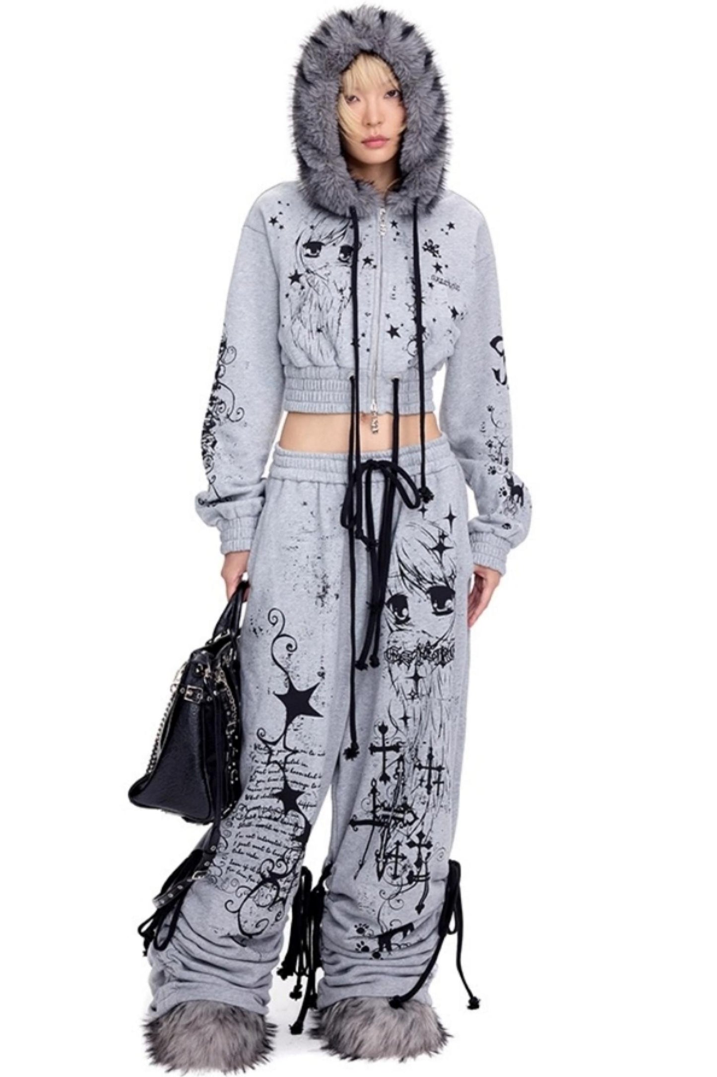 Graffiti Print Hooded Short Sweatshirt