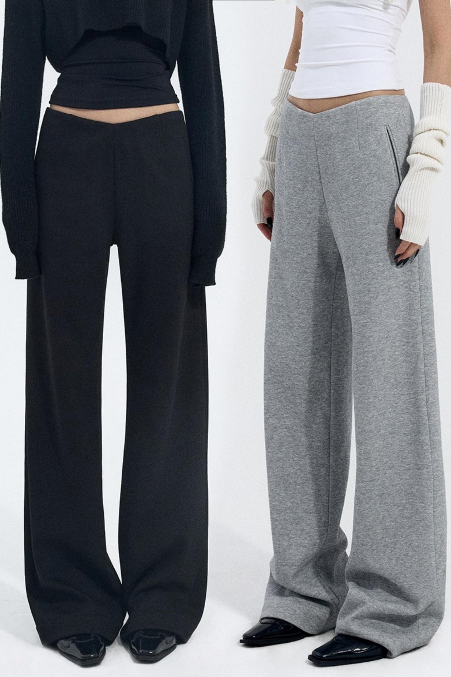 Solid V-Waist Fleece Pants