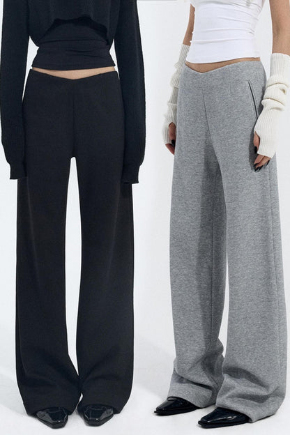 Solid V-Waist Fleece Pants