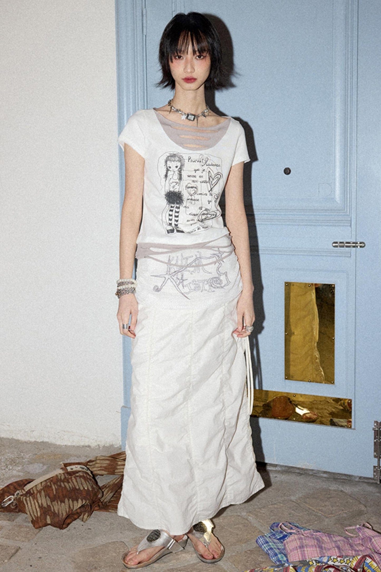 White Pleated A-Line Skirt