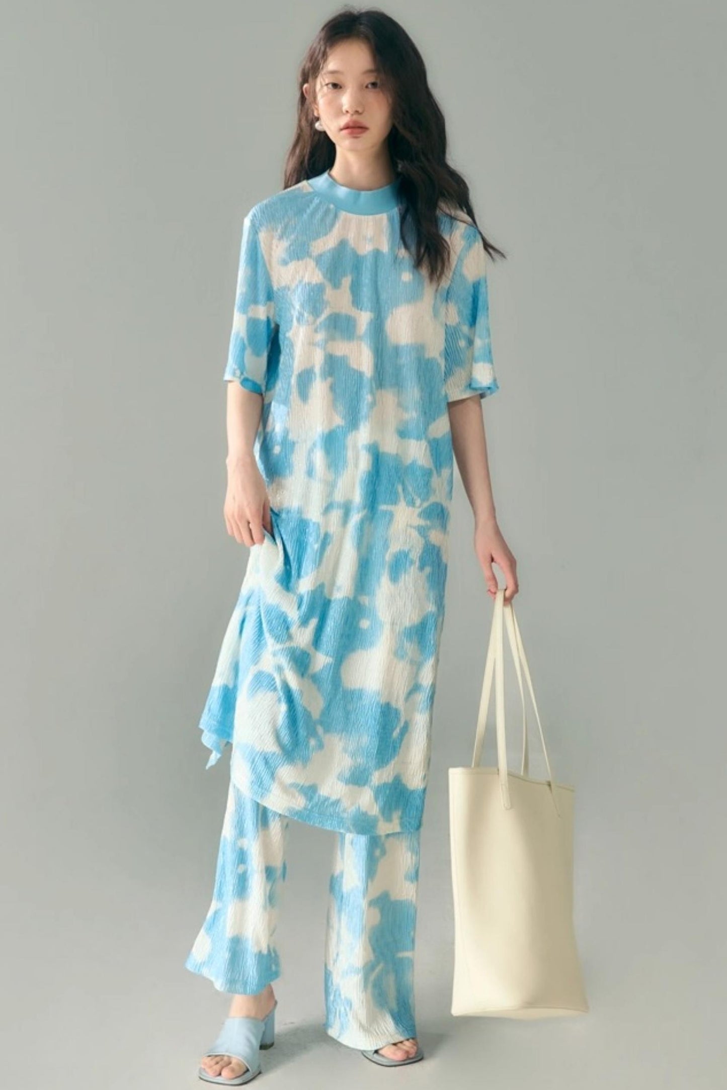 Monsoon Waves Blue Tie-Dye Dress Set-Up