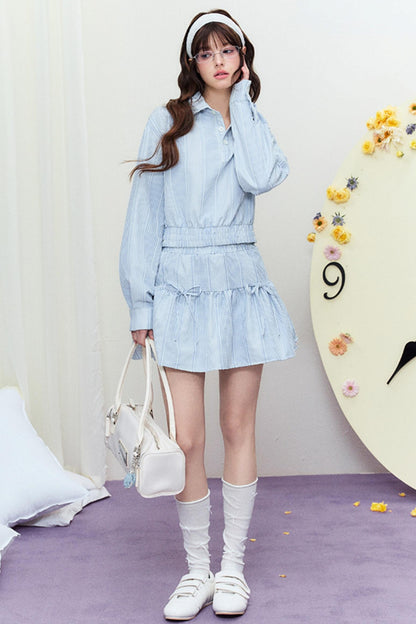 Zweiteiliger gestreifter Frühlingsanzug mit Regenschirmrock