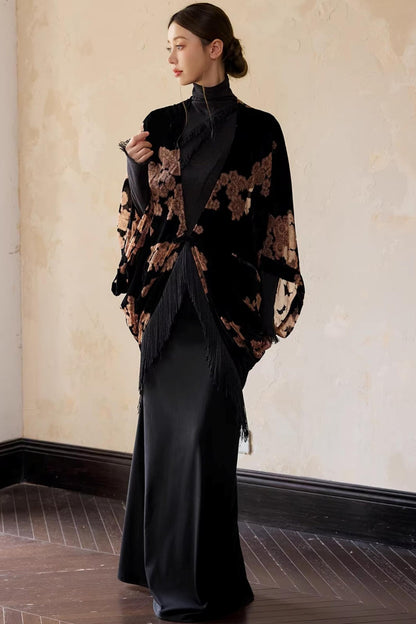 Embroidered Batwing Shawl Jacket