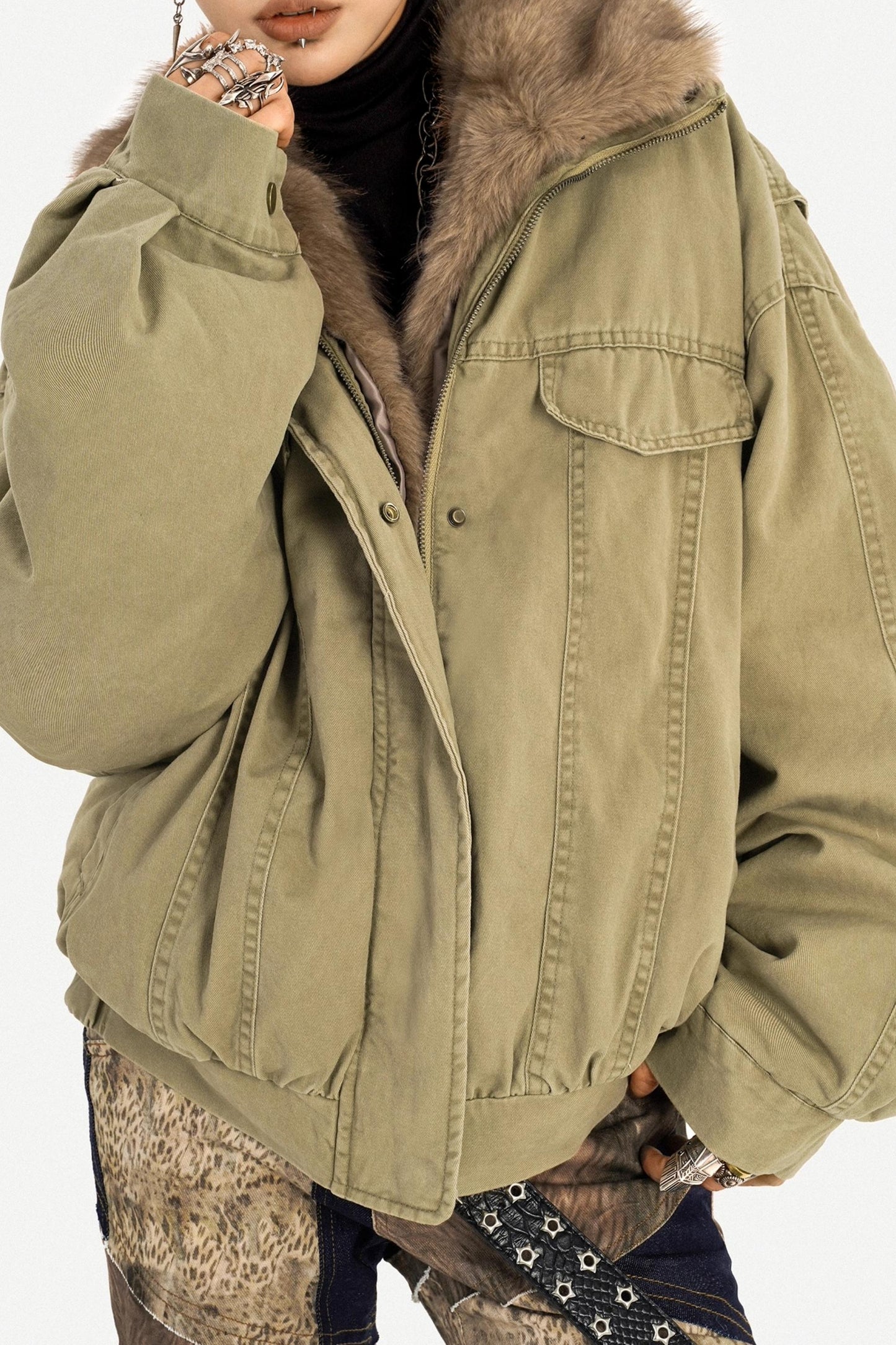 Punk Fur Collar Cotton Jacket