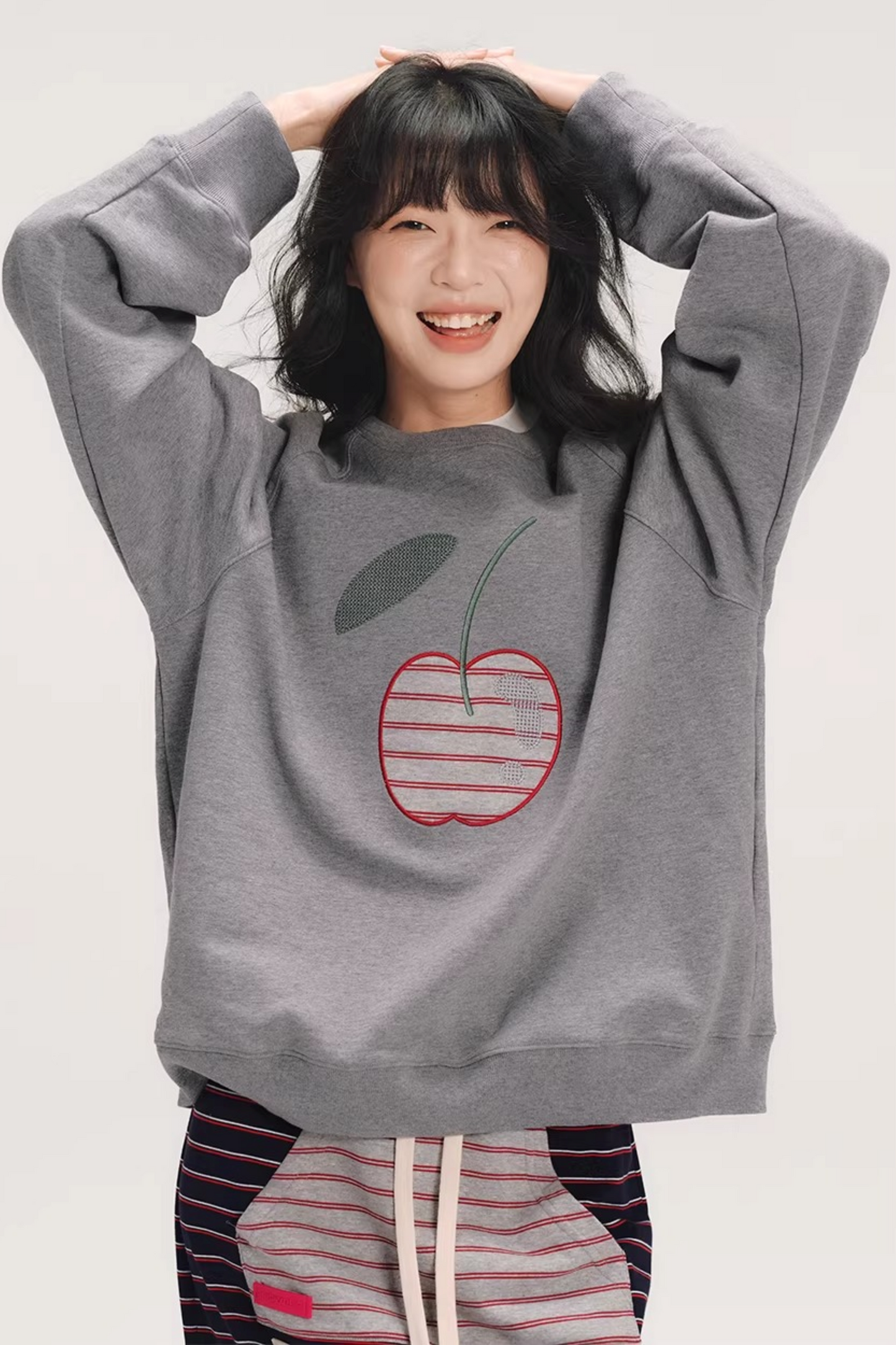 Striped Cherry Patchwork Sweatshirt