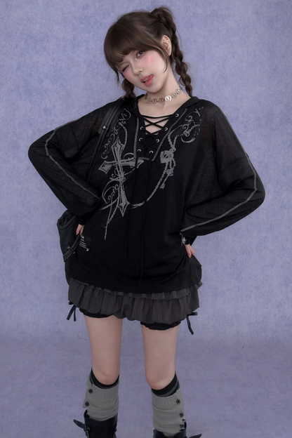 Dark Cross Hooded Top