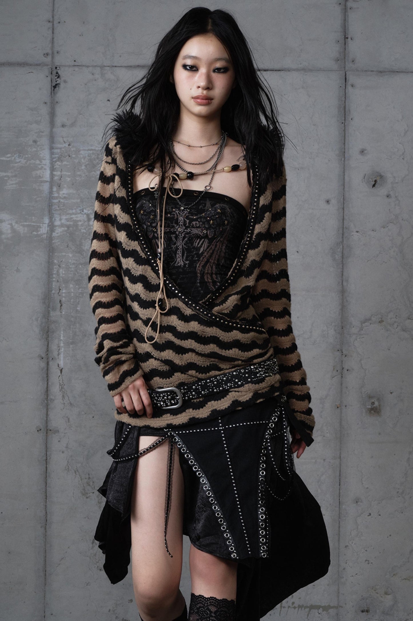 Bandeau Fake Two-Piece Striped Knit Top Set