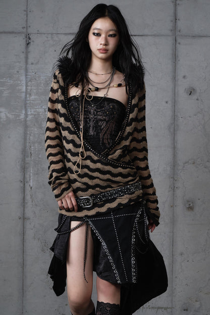 Bandeau Fake Two-Piece Striped Knit Top Set