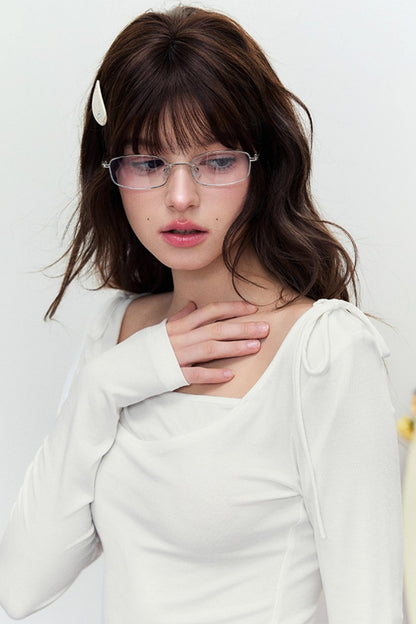 Korean Slim Tie Shoulder Top