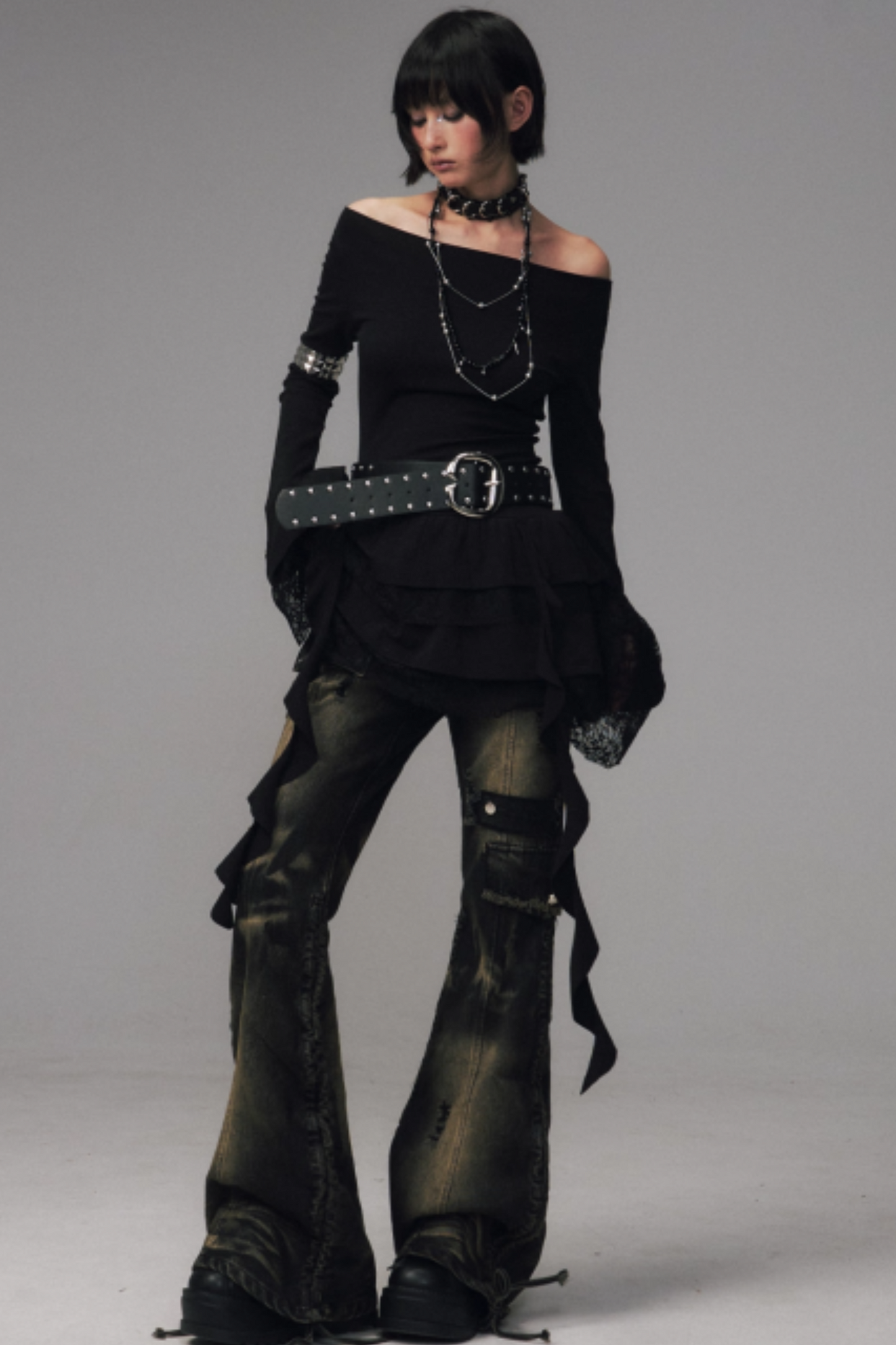 Retro Washed Flared Denim Pants