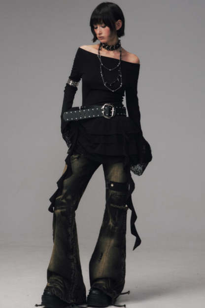 Retro Washed Flared Denim Pants