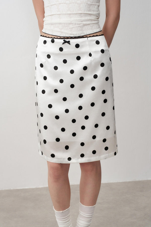 High-Support Satin Polka Dot Midi Skirt