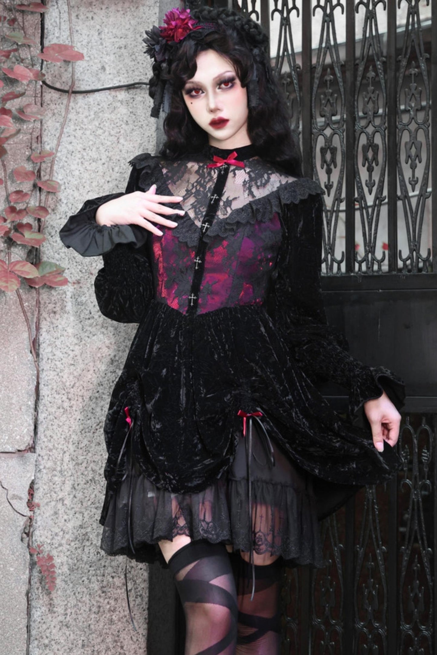 Rose Cemetery Gothic Velvet Lace Dress